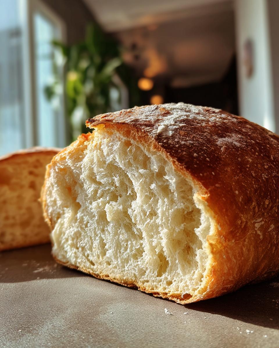 Rebanada de pan casero con miga esponjosa y corteza dorada crujiente.