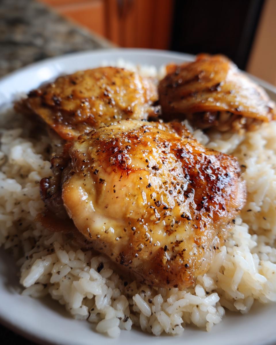Plato con pollo dorado y arroz blanco, una receta económica para familias grandes.