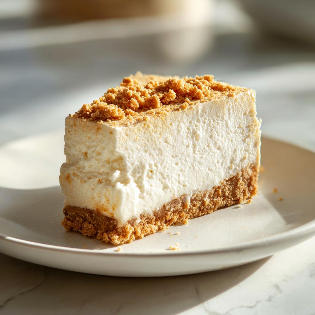 Rebanada cremosa de postre sin horno para días calurosos con base de galleta y cobertura crujiente