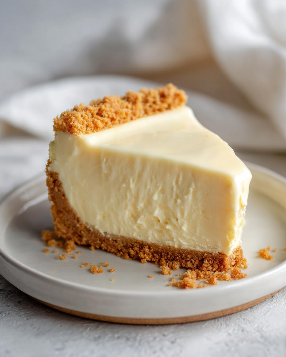 Porción de tarta cremosa con base de galleta, un postre fácil sin horno.