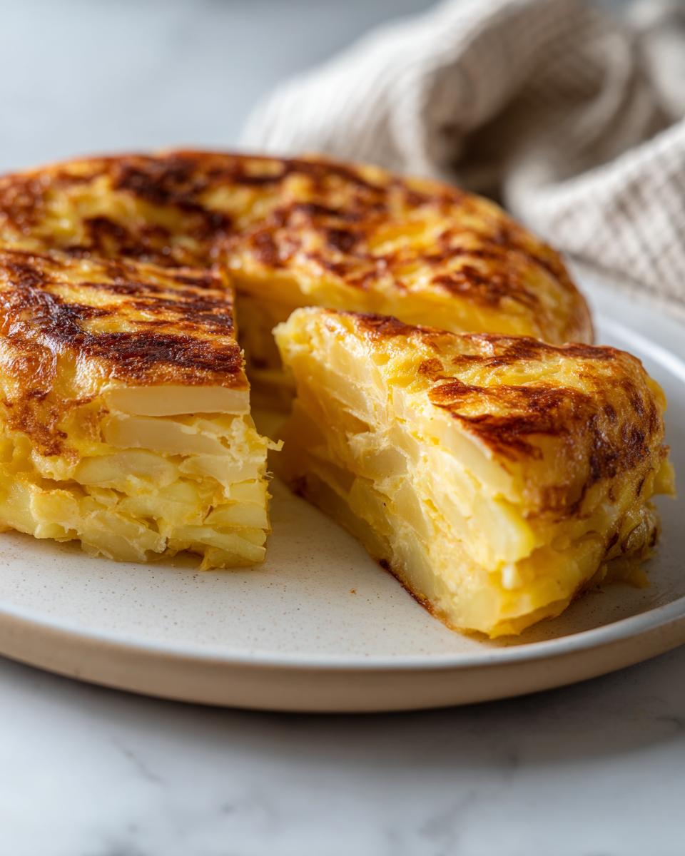 Tortilla de patatas casera con un trozo cortado, ideal para recetas para principiantes en cocina