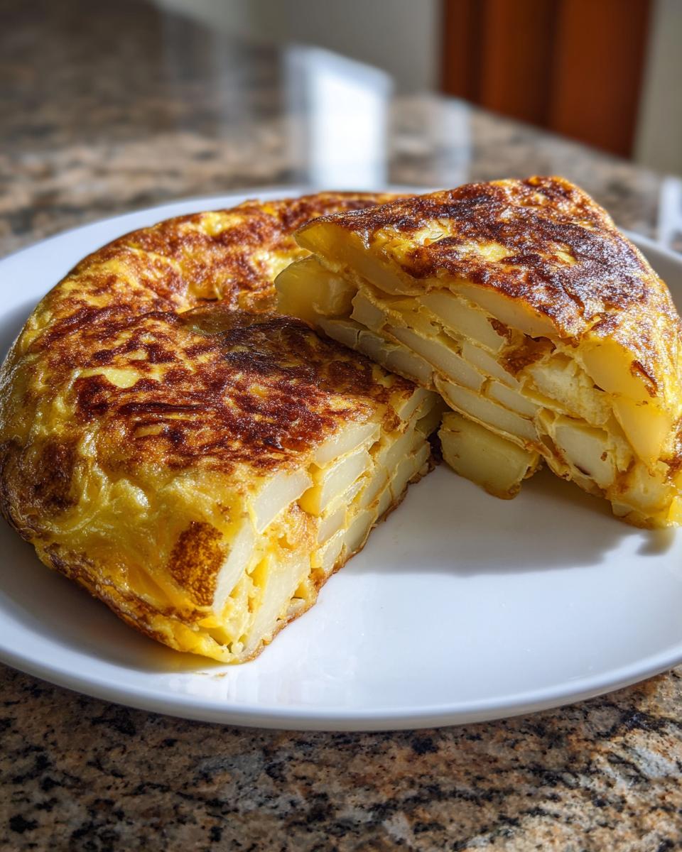 Tortilla de patatas tradicional española cortada mostrando capas de patata y huevo