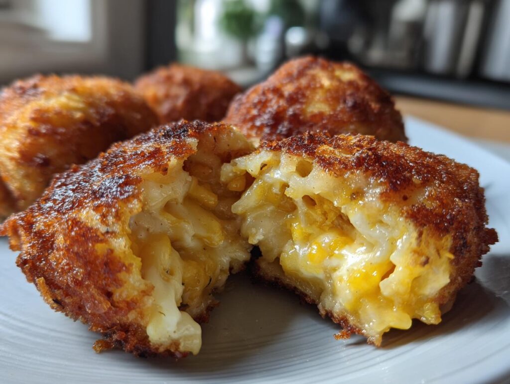 Croquetas cremosas caseras abiertas mostrando su interior cremoso y dorado