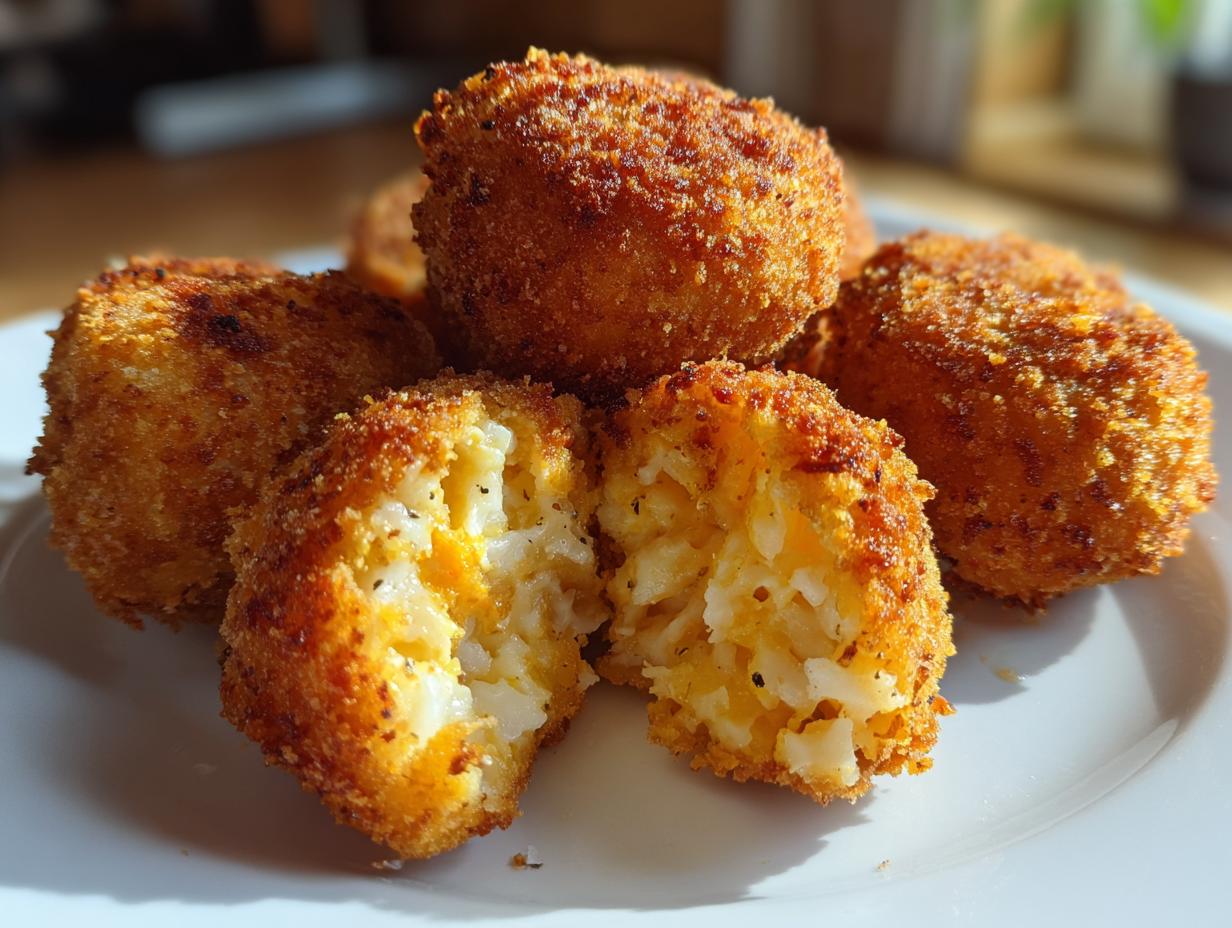 Croquetas de jamón doradas y crujientes en un plato blanco, una abierta mostrando el interior cremoso