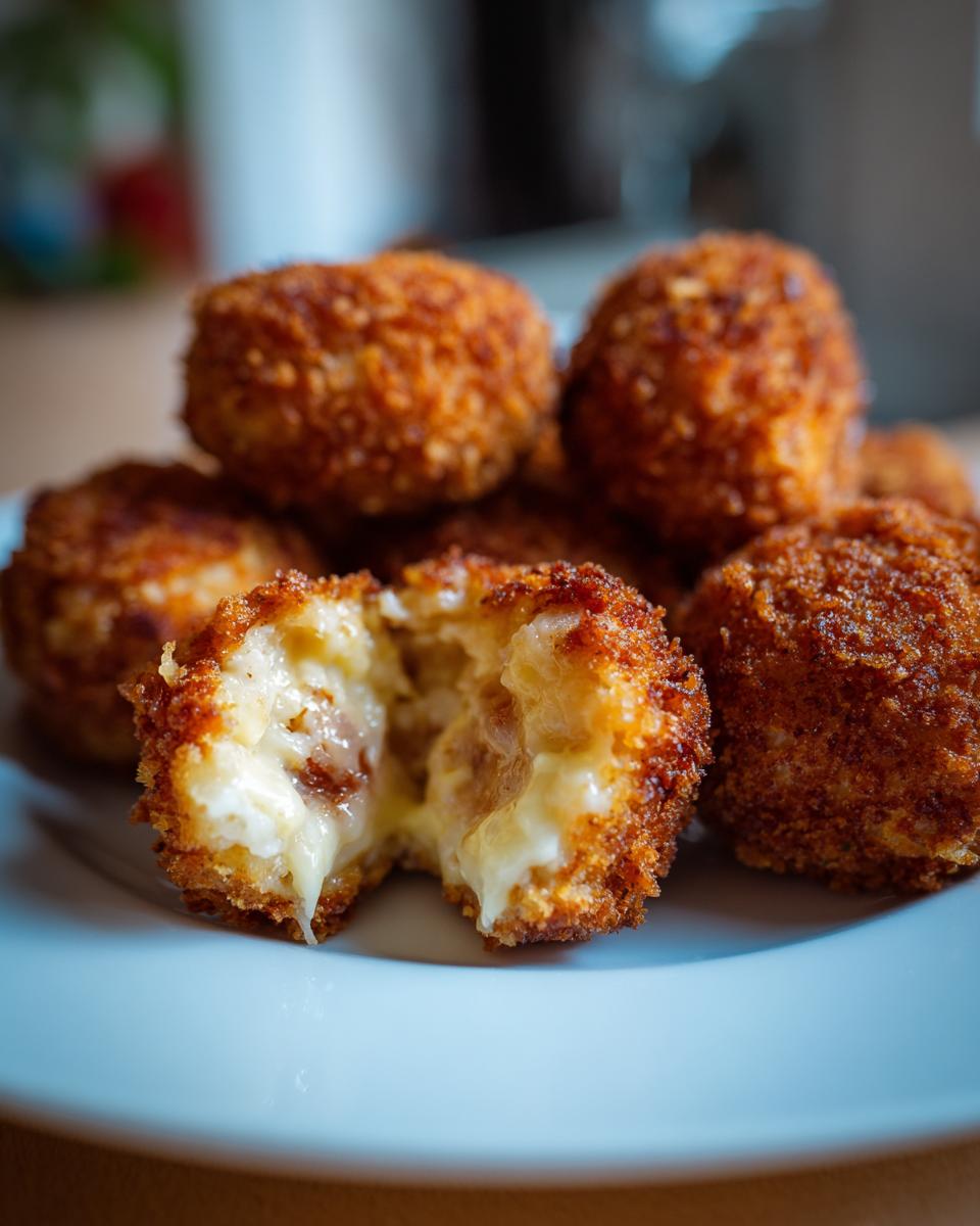 Croquetas de jamón doradas y crujientes con relleno cremoso en un plato blanco.