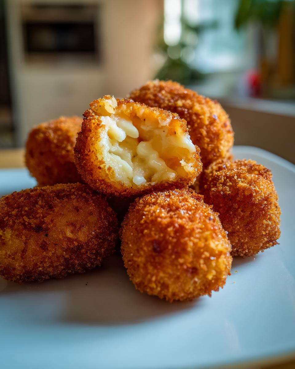 Croquetas de jamón doradas y crujientes con relleno cremoso visible en una croqueta abierta
