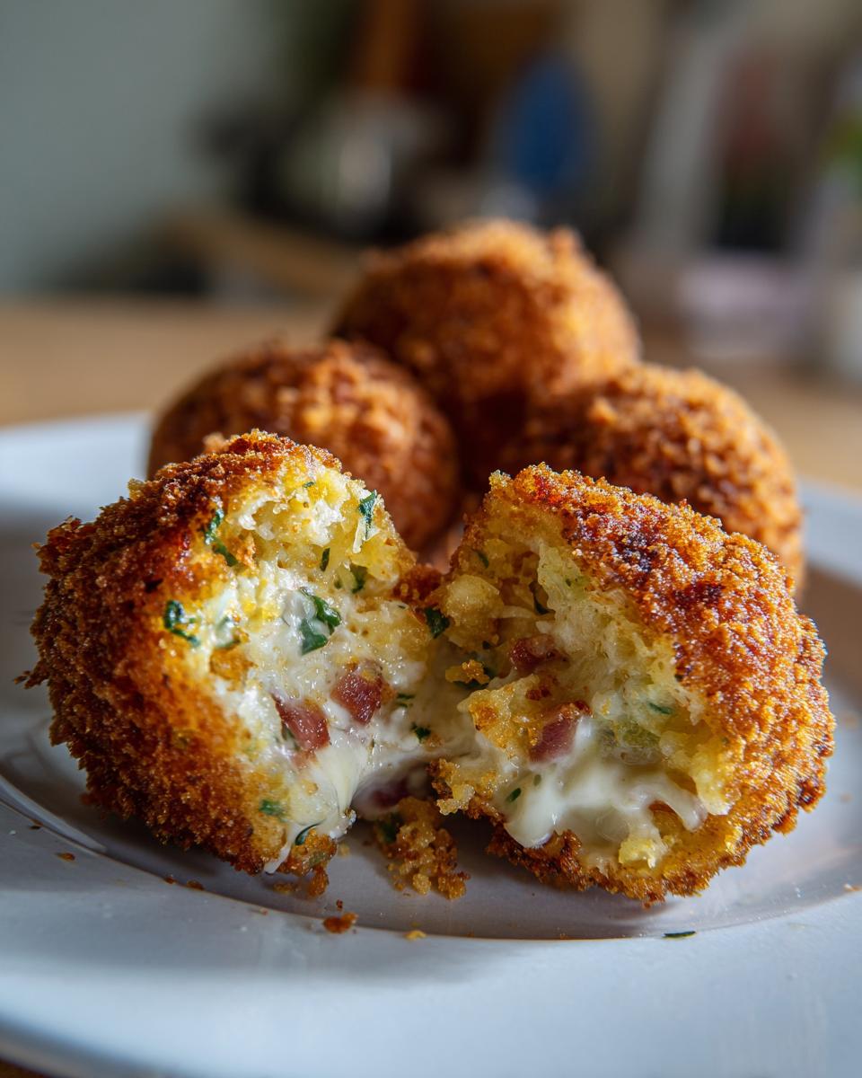 Croquetas de jamón doradas y crujientes con relleno cremoso y trozos de jamón