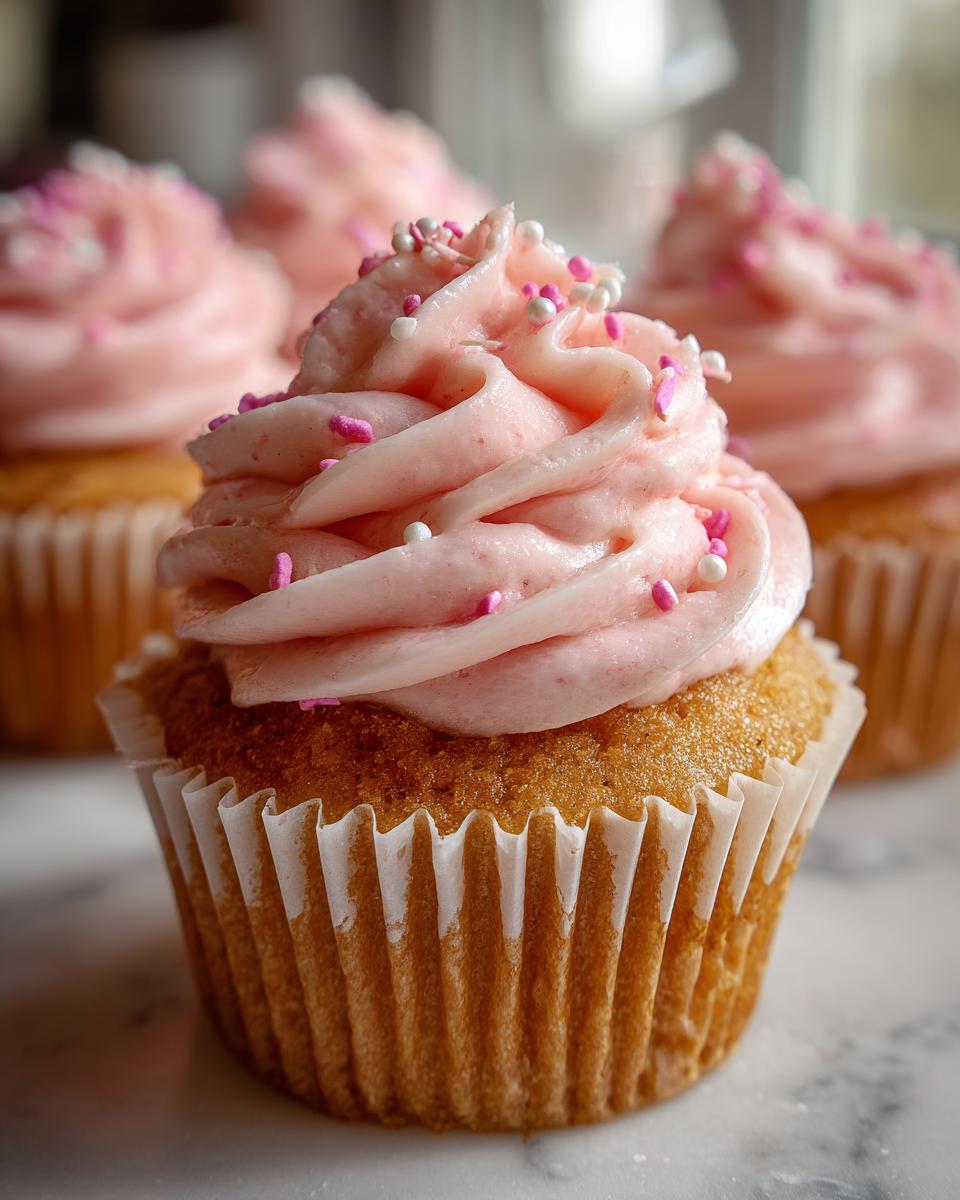 Cupcake con glaseado rosa y chispas decorativas para cupcakes Día de la Madre