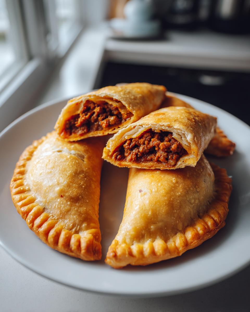 Empanadillas al horno rápidas rellenas de carne picada en un plato blanco