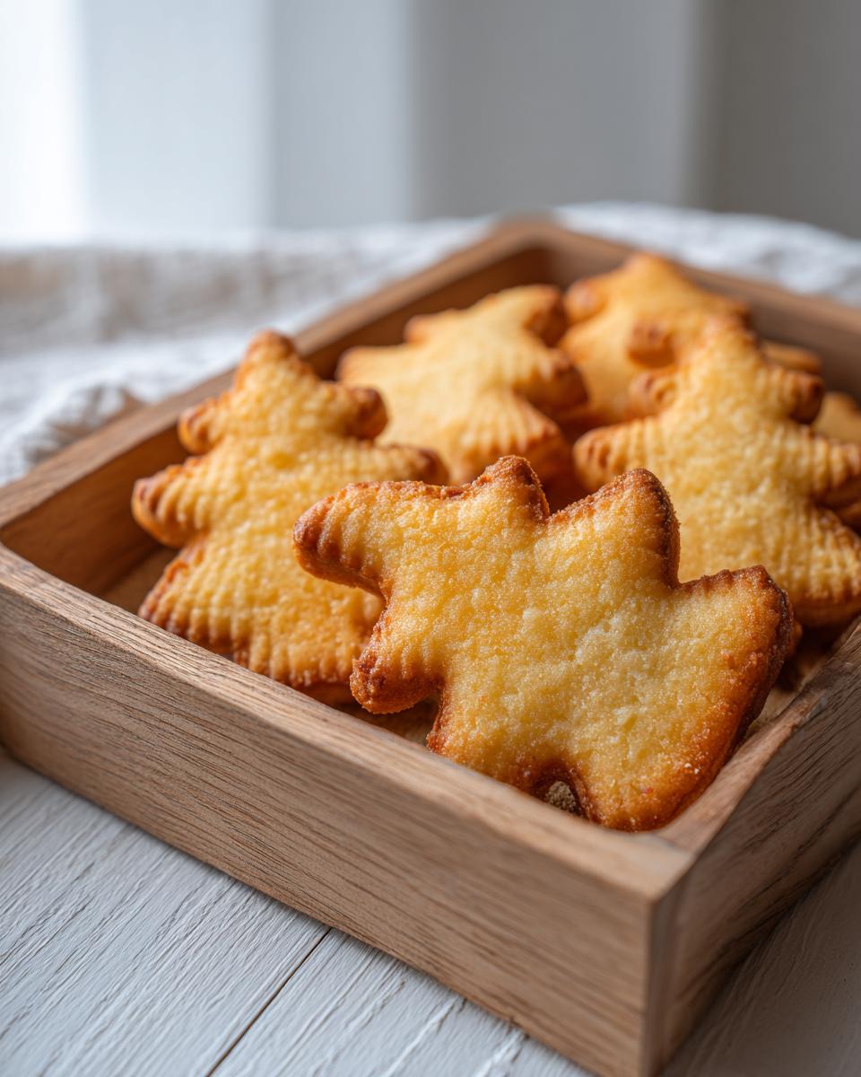 Galletas caseras doradas en forma de estrella en una caja de madera para recetas para Día del Niño