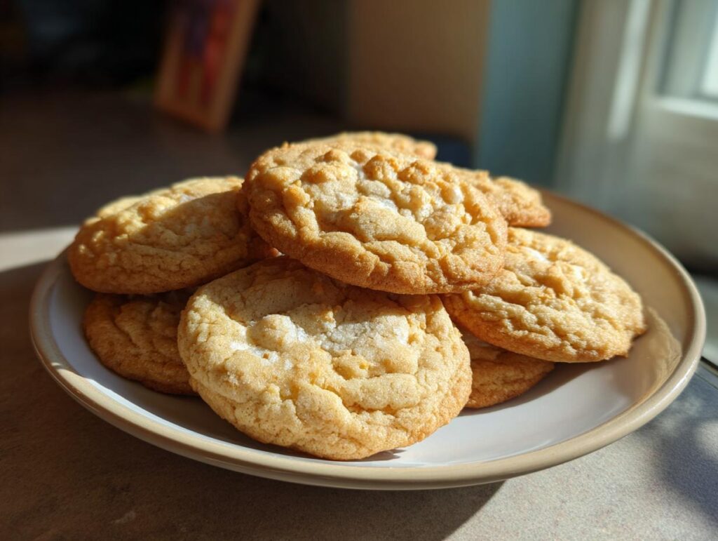 Plato con varias galletas caseras doradas y crujientes sobre una mesa