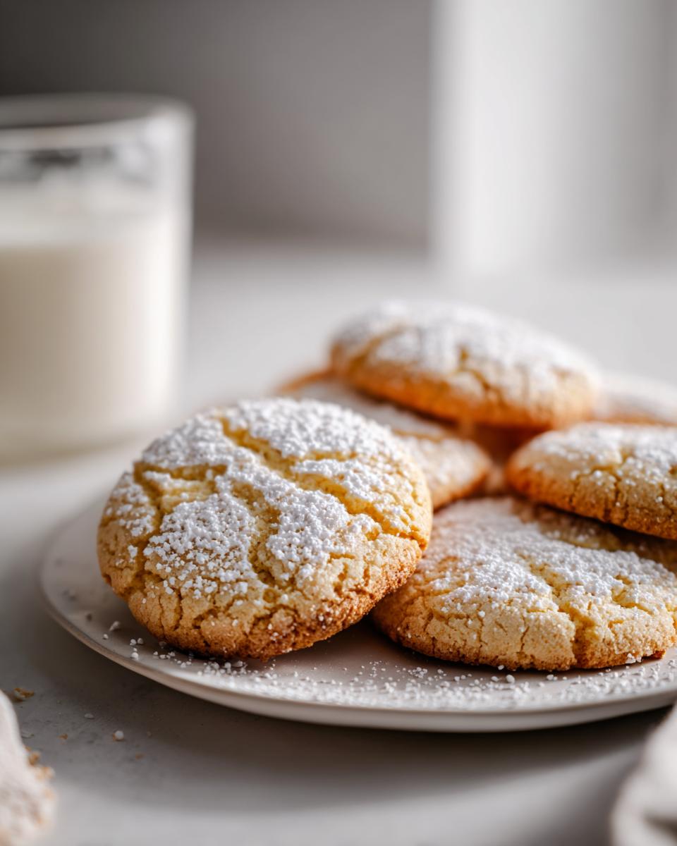 Galletas de limón fáciles espolvoreadas con azúcar glas sobre un plato blanco