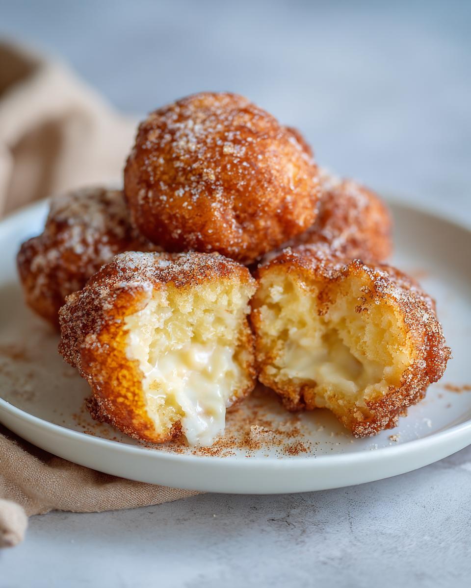 Bolas de leche frita tradicional con interior cremoso y espolvoreadas con azúcar y canela