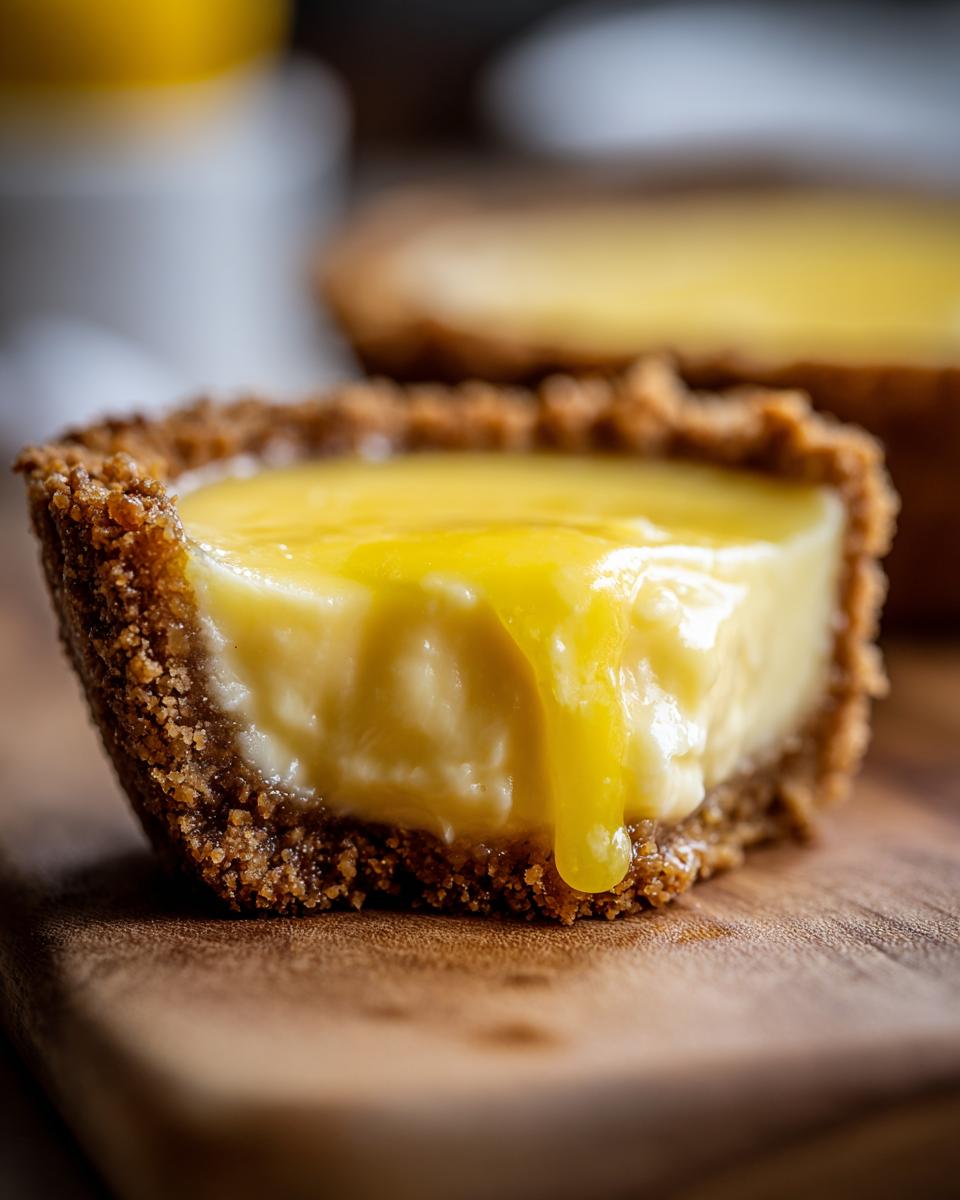 Mini tarta con relleno cremoso de limón y base crujiente, postres con limón fáciles