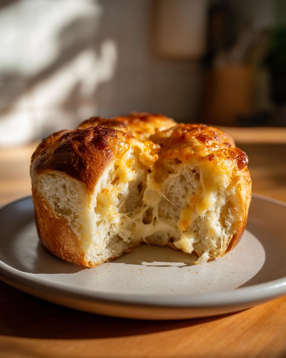 Pan horneado con queso fundido y textura esponjosa en un plato blanco, ideal para recetas de Pascua