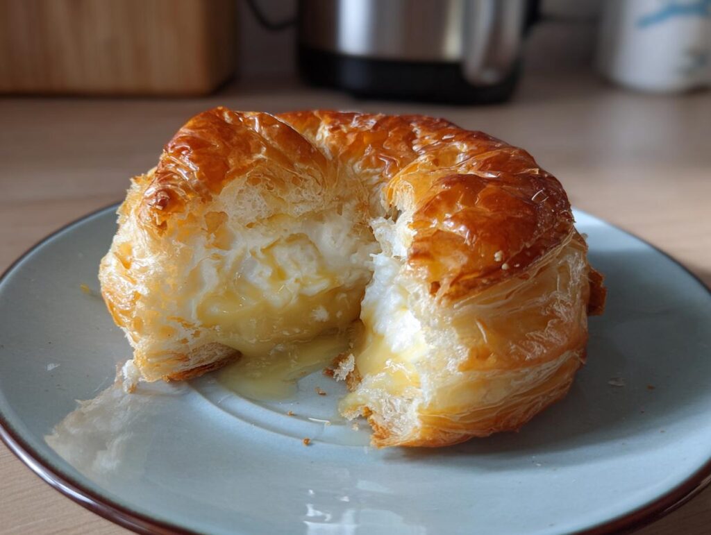 Pastel crujiente relleno de crema suave en un plato, ideal para postres de Pascua.