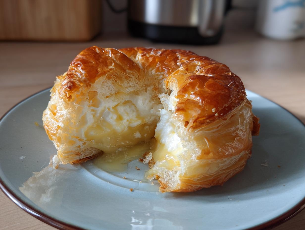 Pastel crujiente relleno de crema suave en un plato, ideal para postres de Pascua.