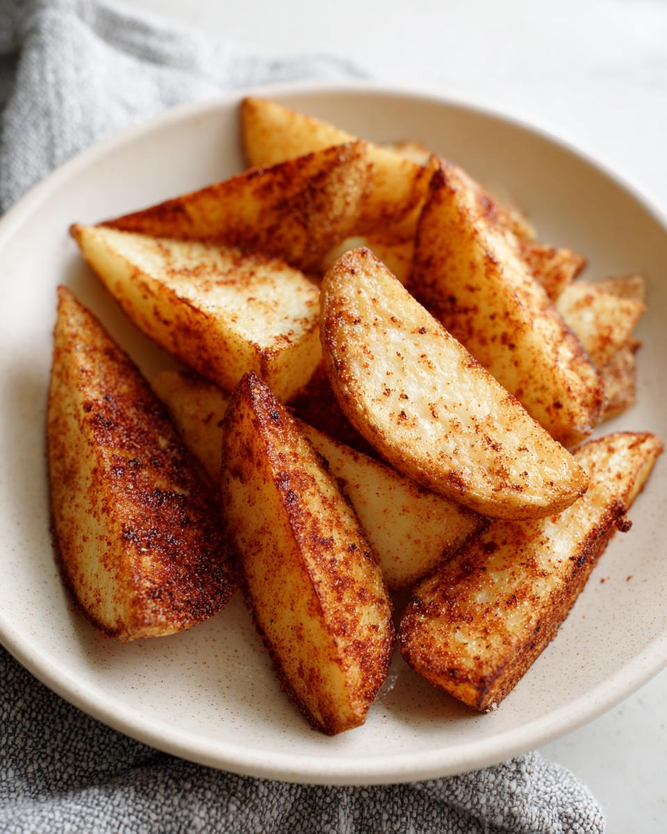 Patatas gajo airfryer crujientes doradas y especiadas en un plato blanco.