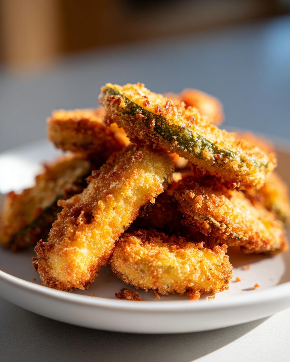 Pepinillos fritos crujientes dorados servidos en un plato blanco