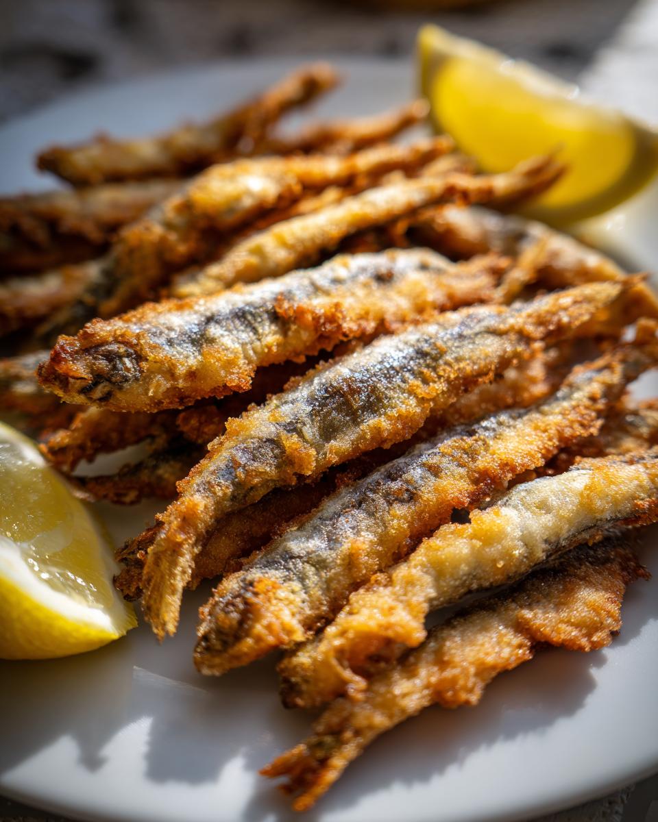 Plato de pescaito frito receta con pescado crujiente y rodajas de limón