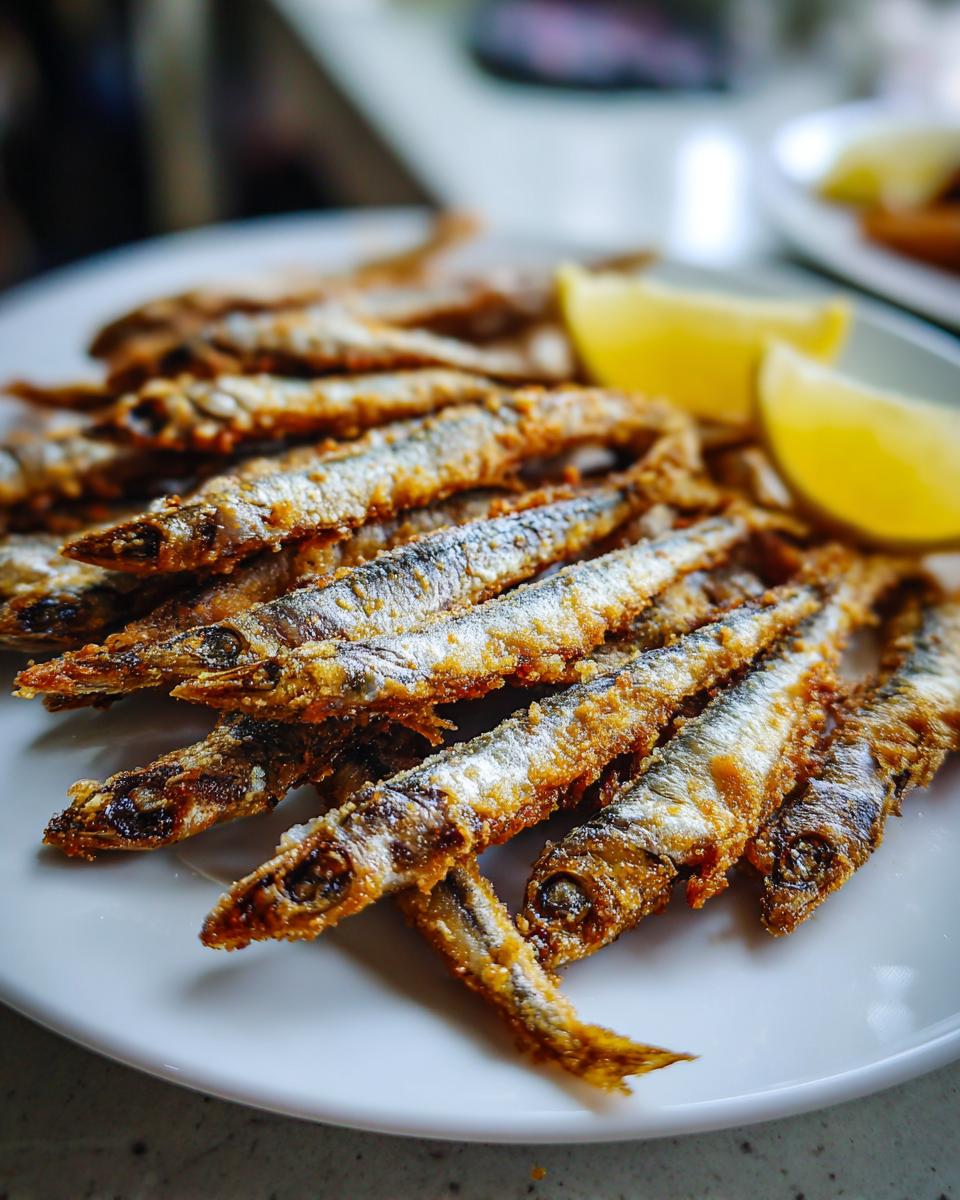Plato de pescaito frito receta con pescado crujiente y rodajas de limón
