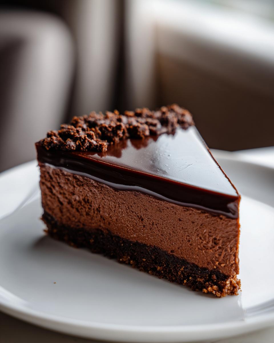 Rebanada de postres de Pascua con chocolate con base de galleta y cobertura brillante