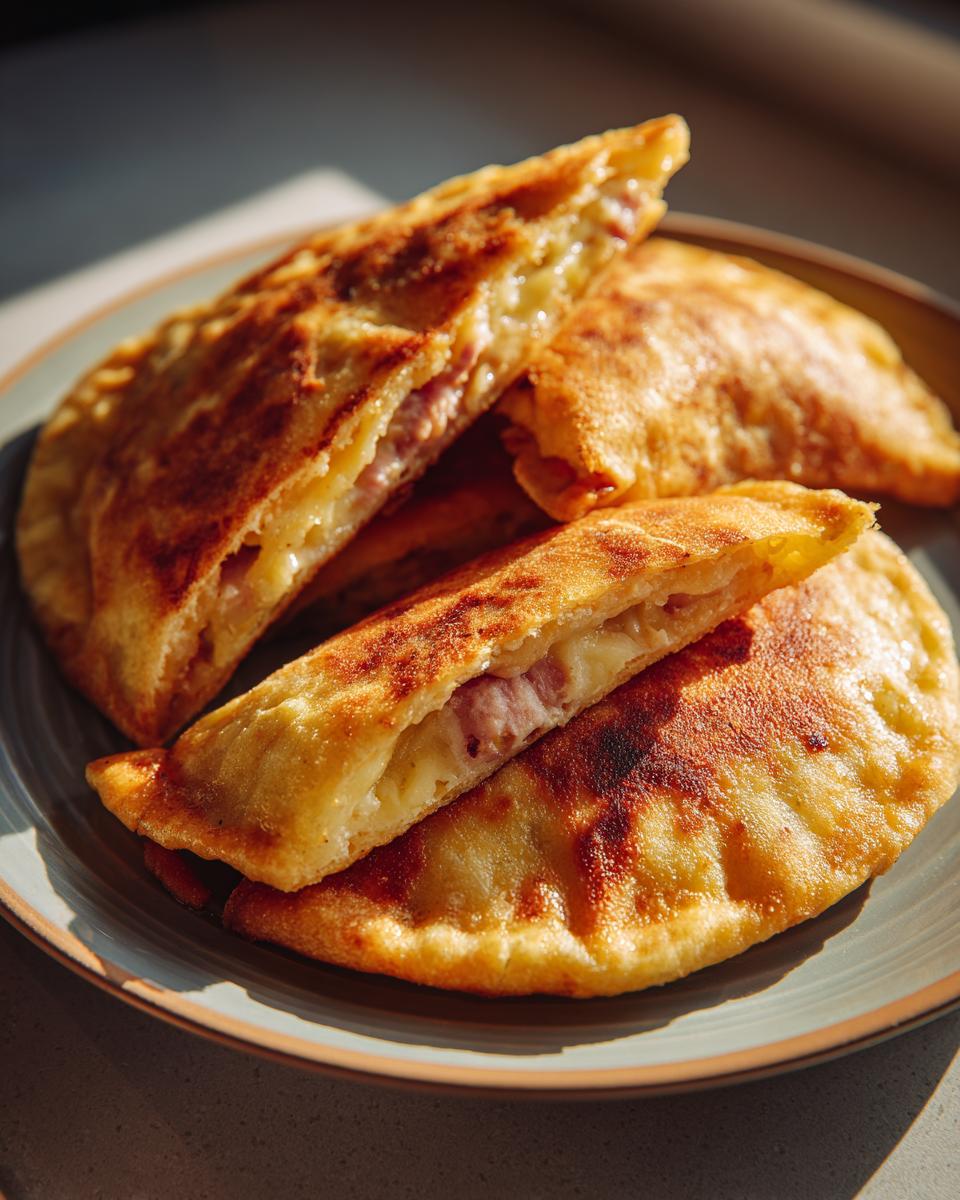 Pupusas salvadoreñas doradas con relleno de queso y frijoles en un plato.