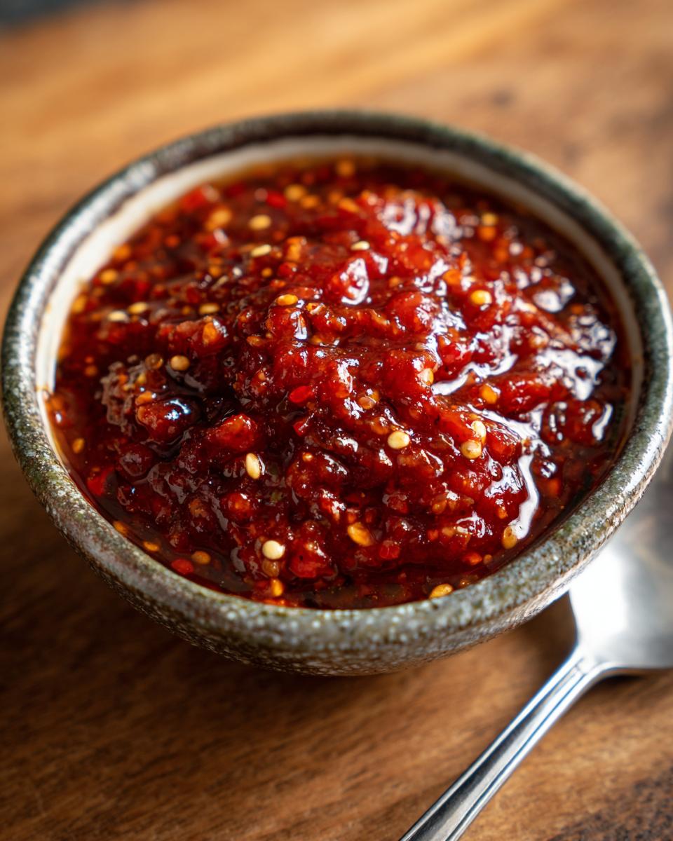 Tazón con salsa roja mexicana casera con textura gruesa y semillas visibles