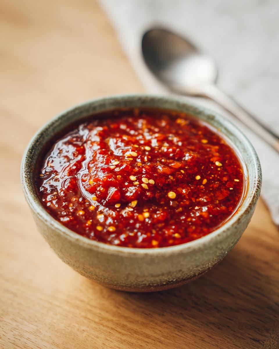 Tazón con salsa roja mexicana espesa y picante con semillas de chile visibles