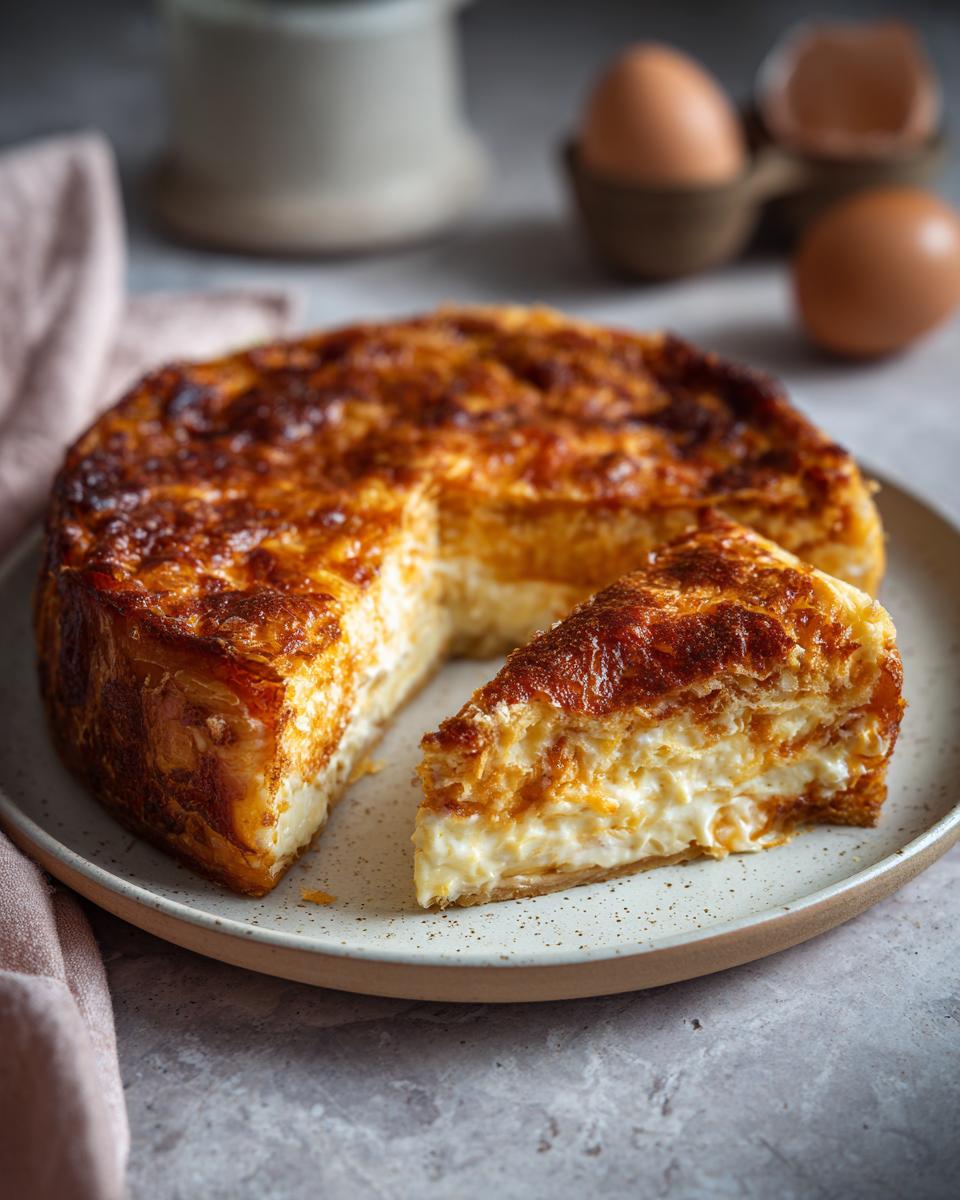 Tarta cremosa con corte triangular en plato, ideal para postres de Pascua