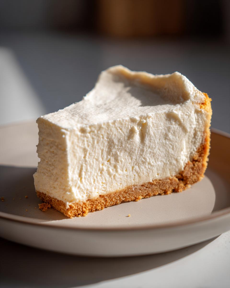 Porción de tarta cremosa con base de galleta, ideal para postres sin horno.