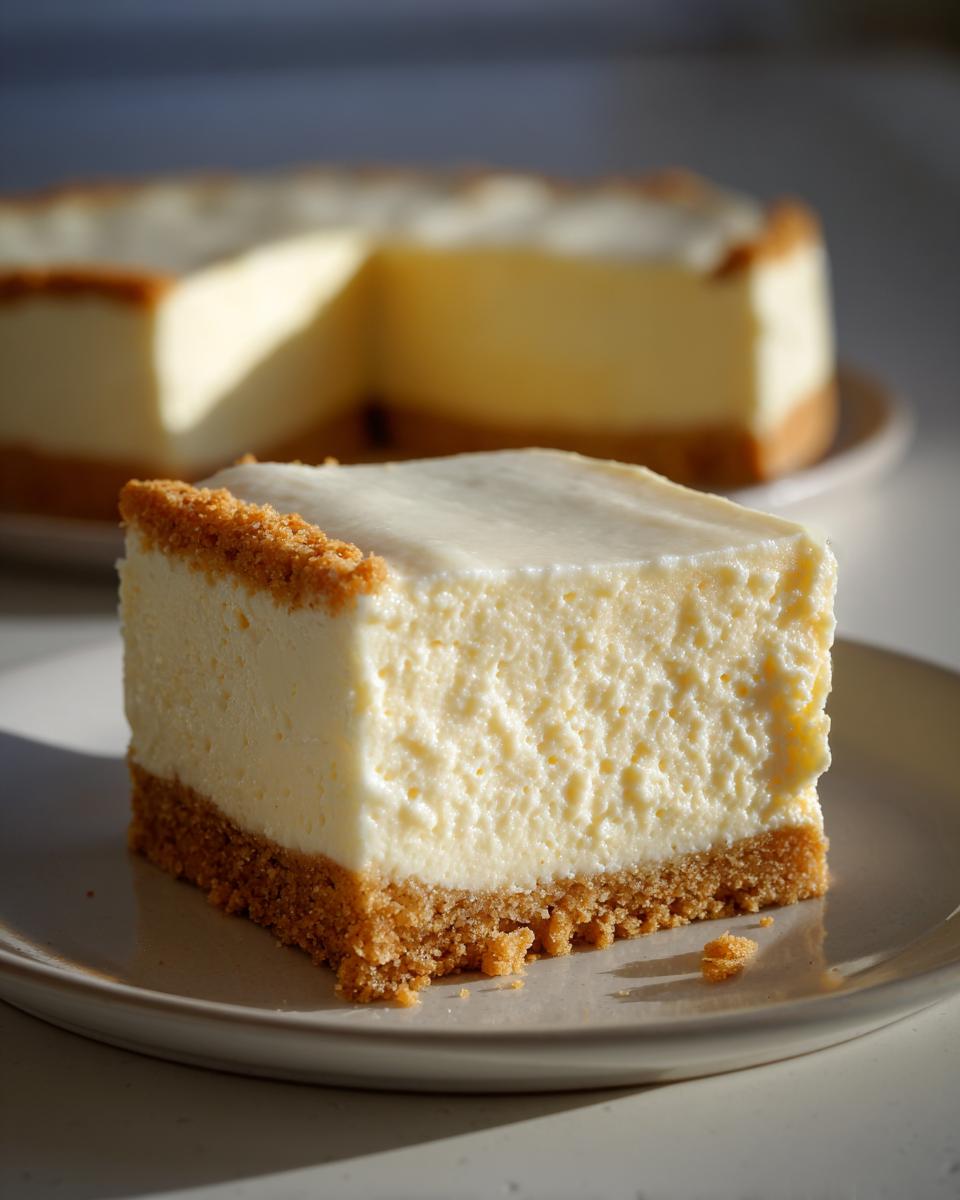 Porción de tarta fría cremosa con base de galleta, un postre sin horno delicioso.