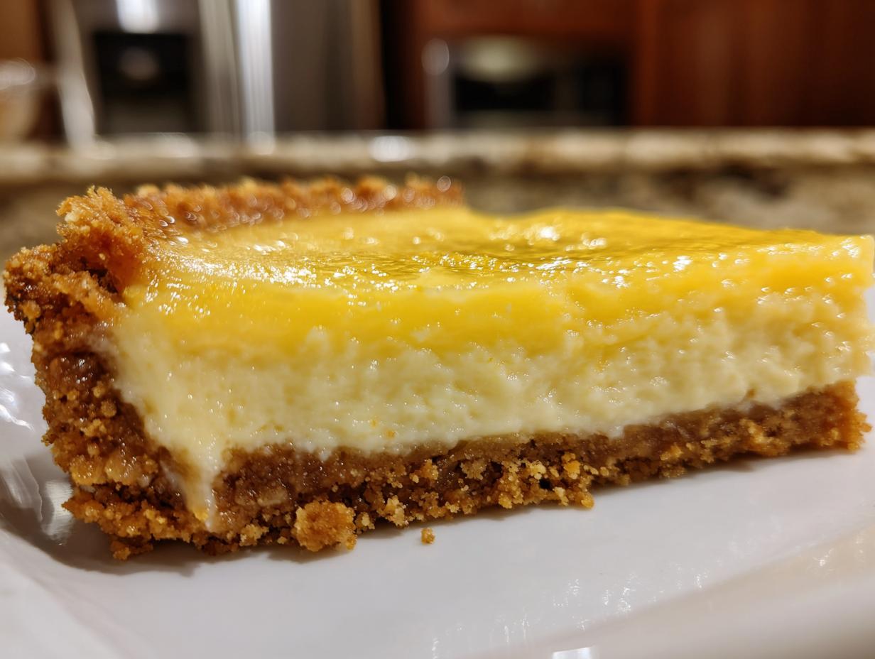 Rebanada de tarta de limón con base crujiente y relleno cremoso, postres con limón fáciles