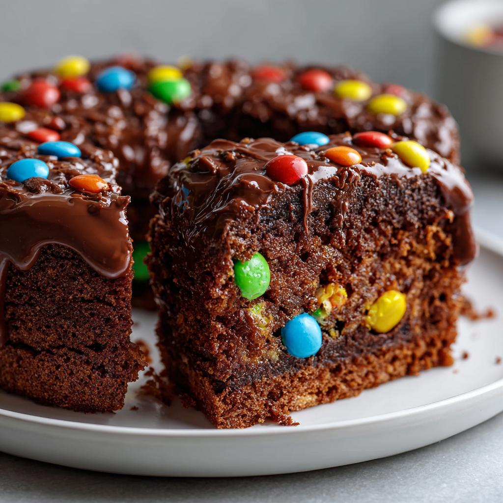 Rebanada de tarta piñata de chocolate sorpresa con cobertura de chocolate y caramelos de colores