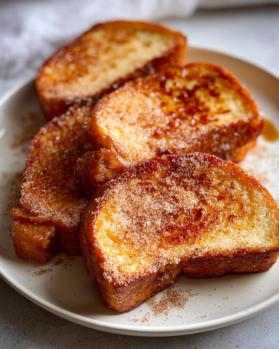 Plato con varias torrijas caseras espolvoreadas con canela y azúcar