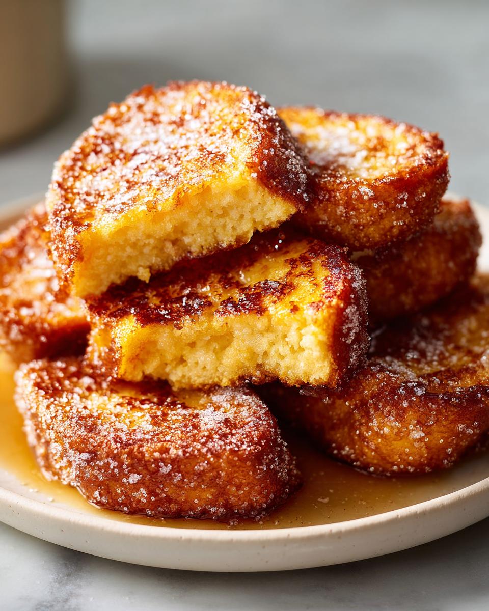 Torrijas doradas y espolvoreadas con azúcar en un plato, típicas recetas de Semana Santa